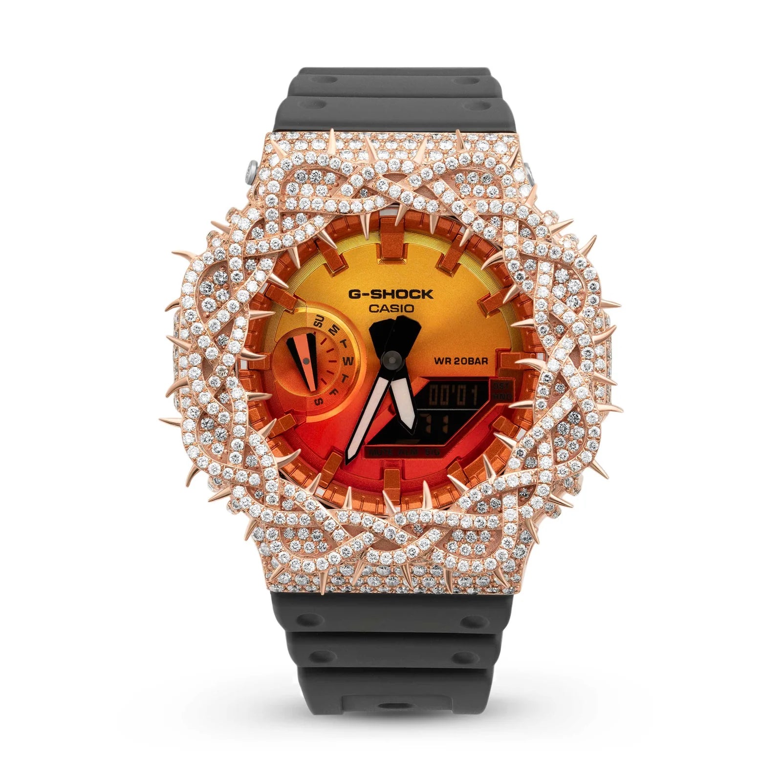 G-Shock GA2100FL-8A Bold Orange Dial Rose Diamond Thorn Watch | 7.50ct