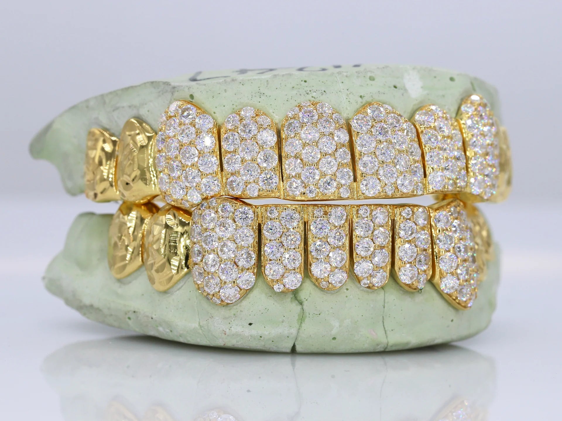 10 on 10 Jumbo Double Rose Cut Cap VVS Moissanite Diamond Grillz